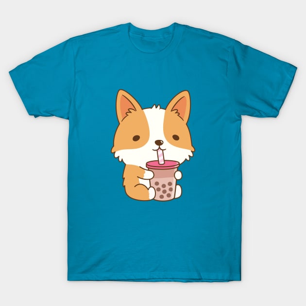 Cute Corgi Drinking Bubble Tea T-Shirt by rustydoodle